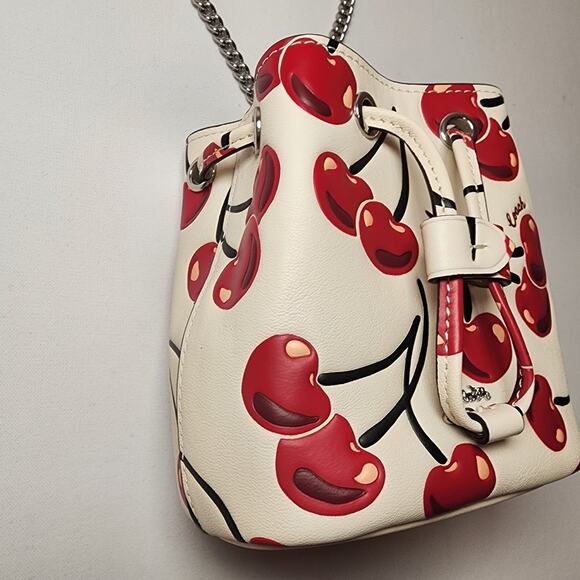 NWT COACH CZ030 Drawstring Wristlet With Cherry Print Chalk Multi - Picture 3 of 10